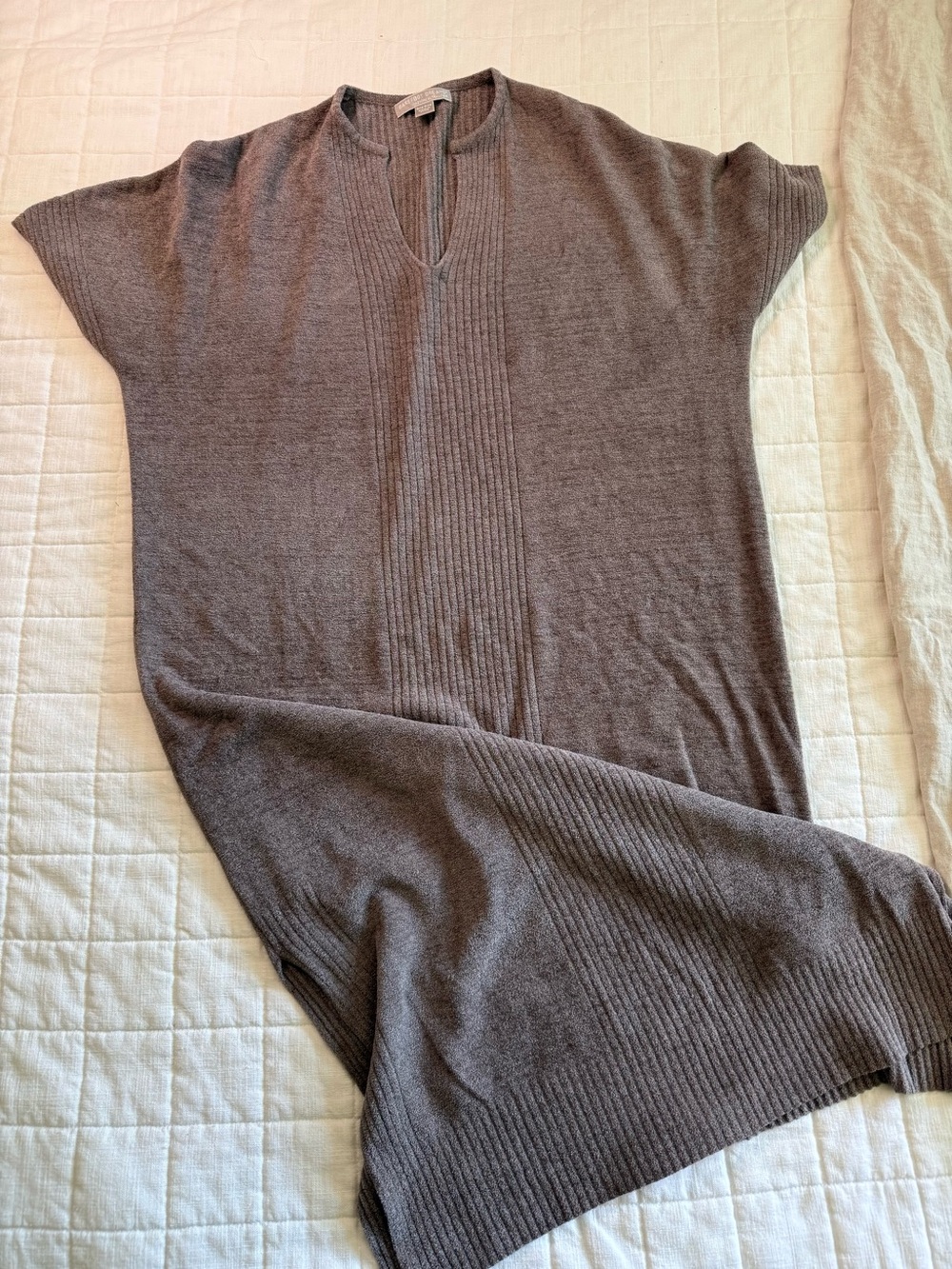 Barefoot Dreams Heather Brown V-Neck Rib-Panel Sweater Dress